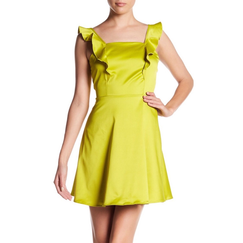 NWT Apple green yellow  satin  ruffle party dress